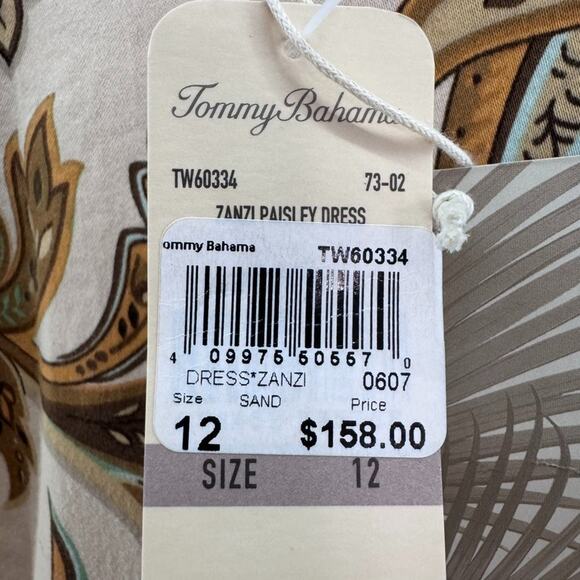 Tommy Bahama Dress Womens 12 Brown Zanzi Paisley Sheath Knee Lenght Scoop Neck - Picture 13 of 14